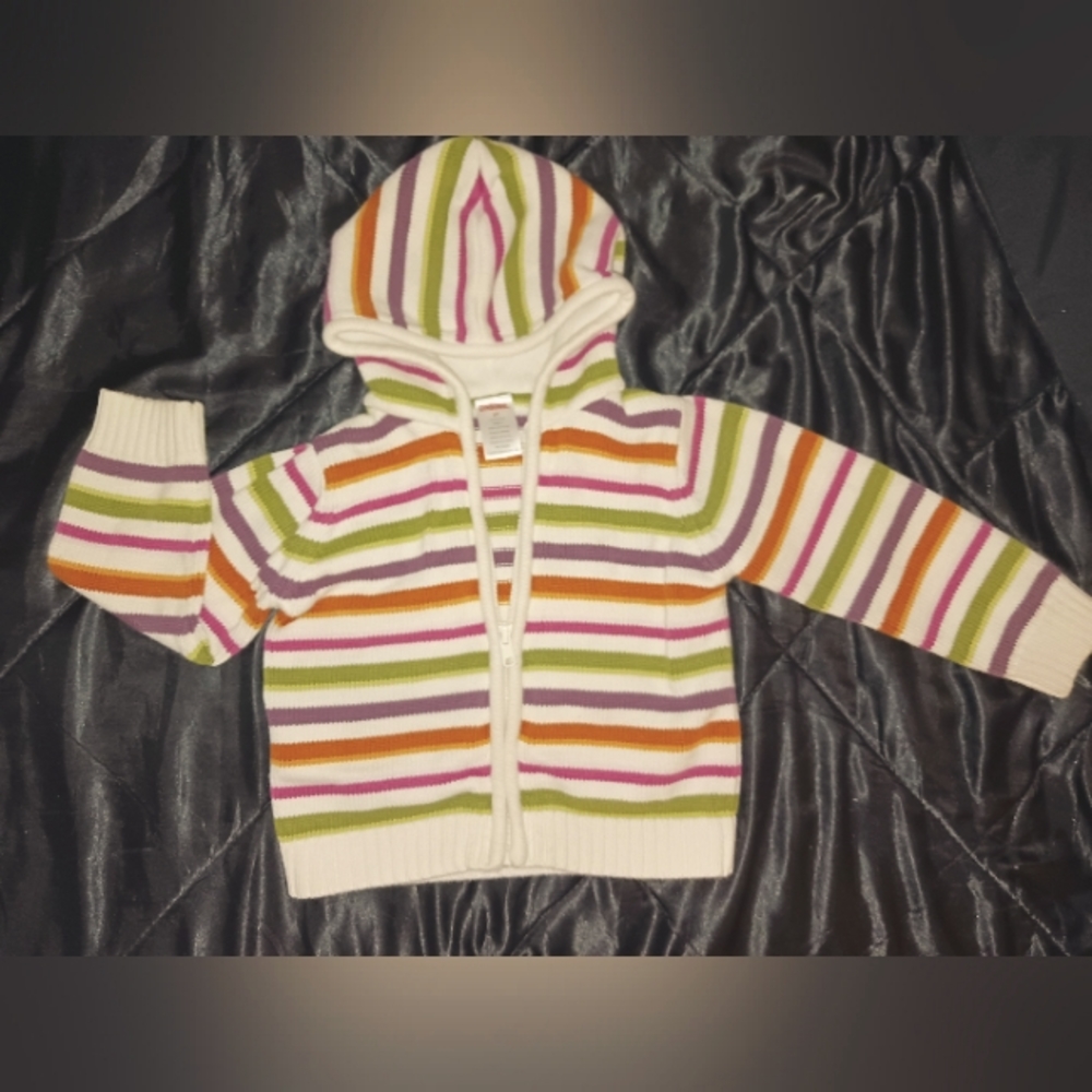 Knit zip-up sweater with hood